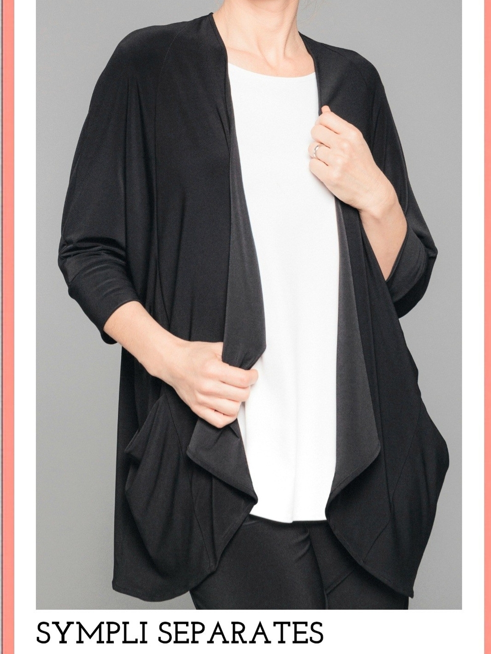 Sympli Black Draped Open-Front Cardigan